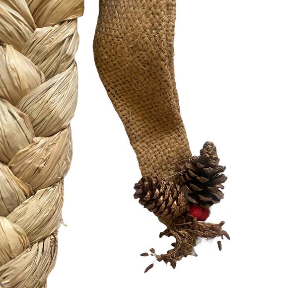 Vintage Wall Hanging Santa with Raffia and Burlap Braided Beard Holiday Decor - Picture 3 of 12